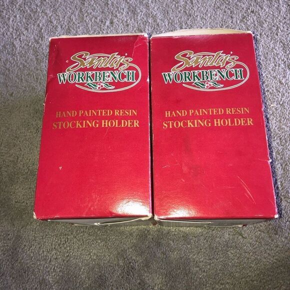 SANTA’S WORKBENCH CHRISTMAS STOCKING HOLDER LOT OF 2 SANTA + TEDDY BEAR W/ BOXES - Picture 2 of 6